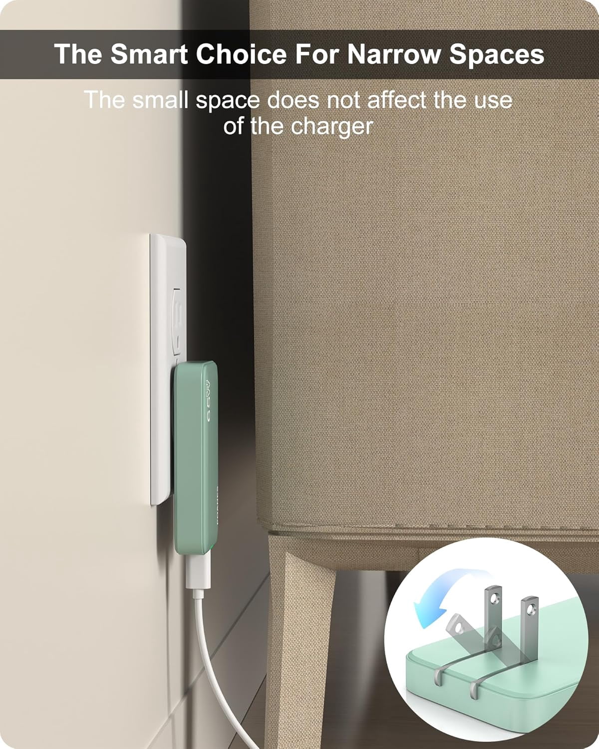 65W GaN USB C Charger, 3 Port Flat USB Wall Charger, Ultra-Slim GaN Charger PD3.0&PPS, Foldable Plug for MacBook, Laptops, Tablets, iPhone 15, Samsung(Mint Green-65W)
