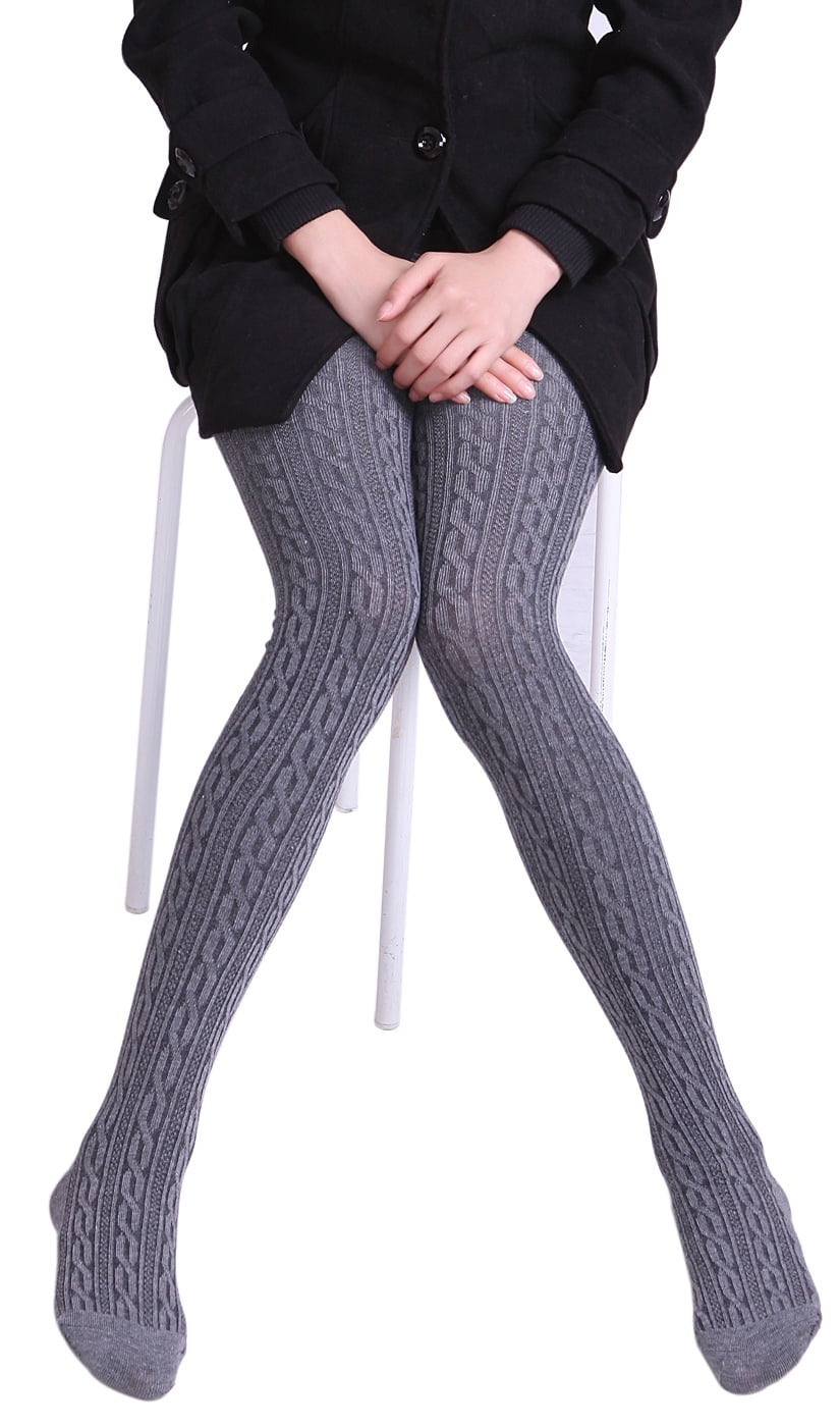 Women Winter Cable Knit Sweater Footed Tights Warm Stretch Stockings Pantyhose j