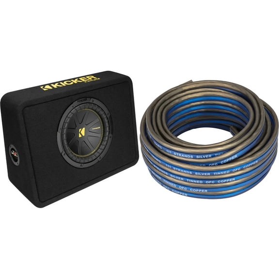 Kicker 50TCWC104 CompC 10" Subwoofer in Thin Profile Enclosure 4-Ohm w/ Speaker Wire