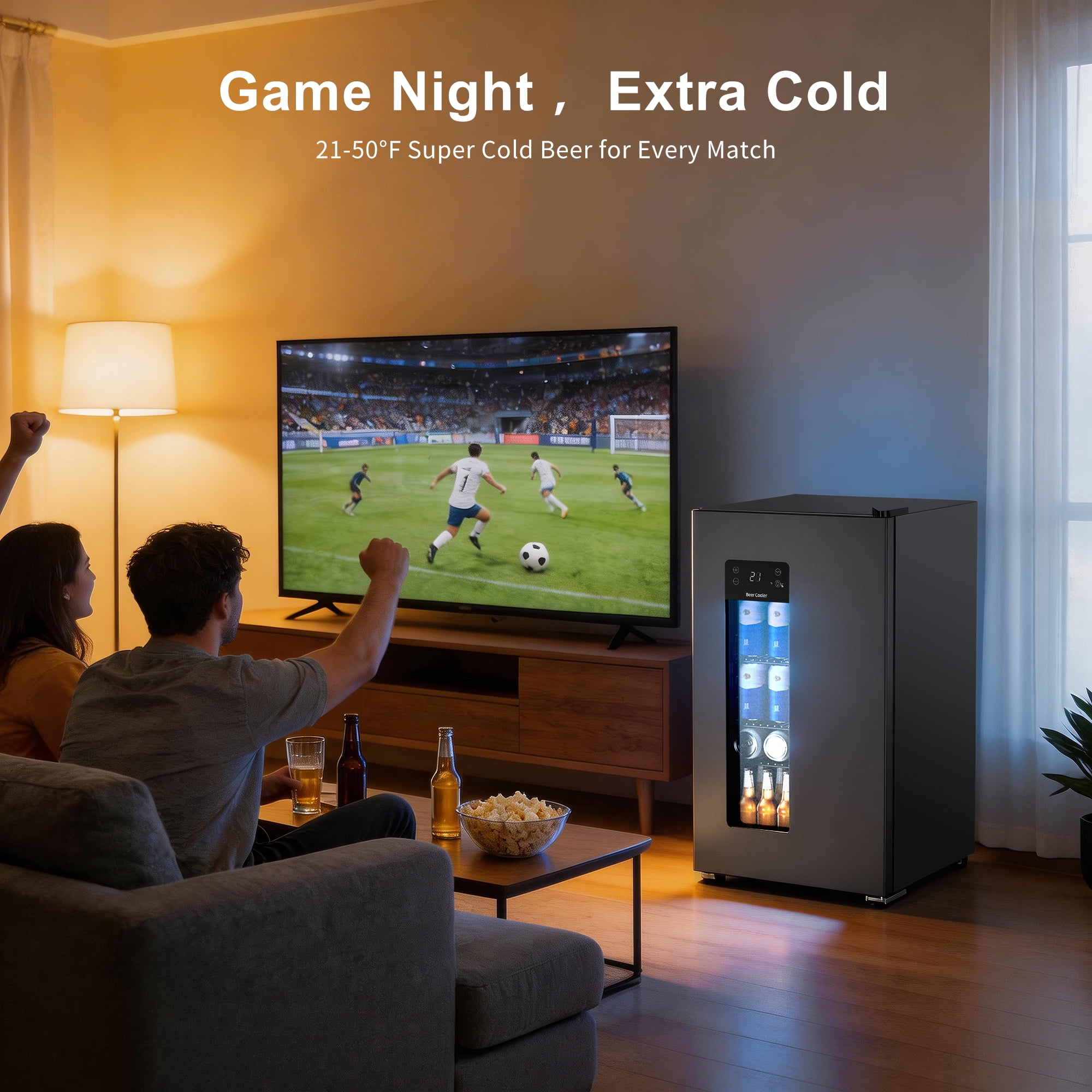 Northair 21°F Beer Fridge for Soccer Season, Ultra-Cold Beer Refrigerator with Glass Door for Home Bars, Watch Parties and Game Day Celebrations