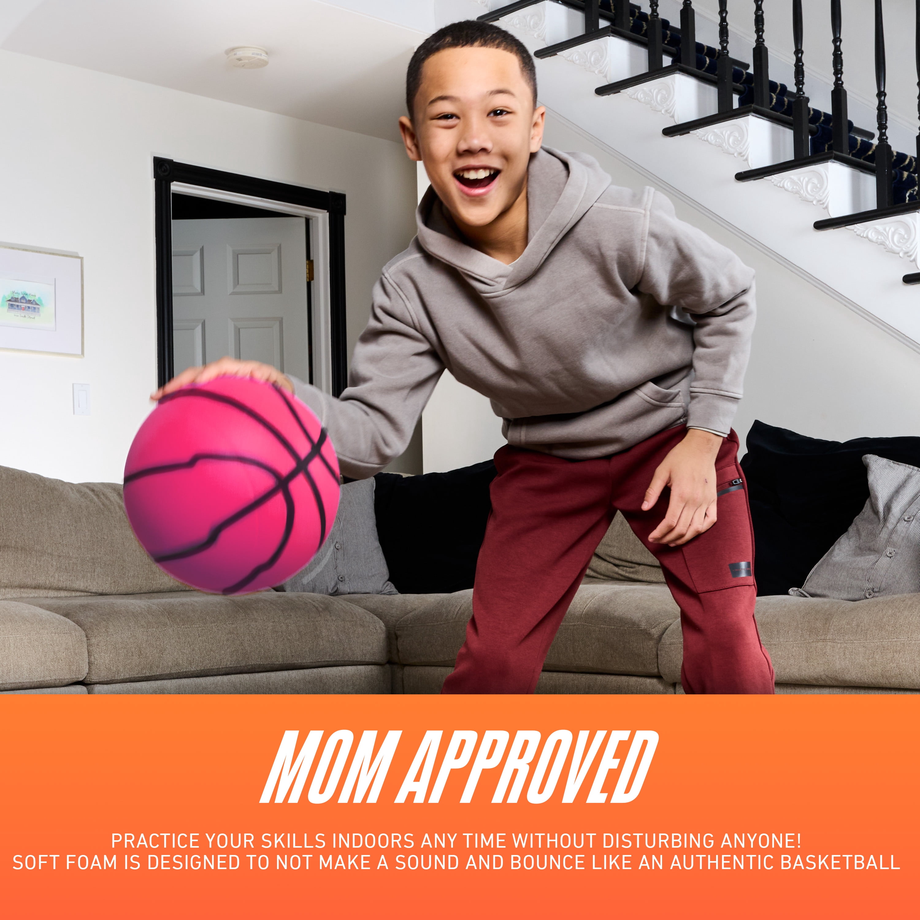 Nerf Quietcourt Silent Foam Basketball -   Quiet Ball for Indoor Dribbling - 28.5" Size 6 - Kids + Youth Basketball - Never Goes Flat Foam