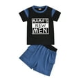 thumbnail image 1 of Faithtur Children Summer Tracksuits, Letters Print T-Shirt + Splicing Shorts, 1 of 9