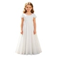 thumbnail image 3 of HAYIMI Child Girls Chiffon Dress O-Neck Short Sleeve Solid Color Piano Violin Performance Formal Gown Flowy Party Wear Tutu For Kids Sweet Dresses, 3 of 4