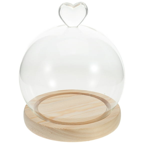 1 Set Heart Shaped Glass Display Cover with Sturdy Base for Decoration Multi Clear Glass