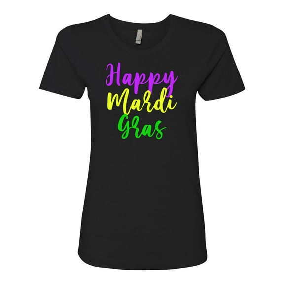 Women's Happy Mardi Gras New Orleans Ladies Fit Short Sleeve T-shirt-Black-large