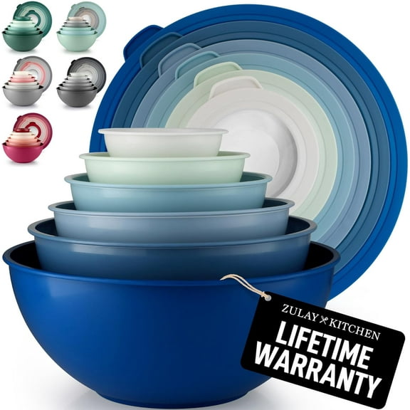 Plastic Mixing Bowls with Leak-Proof Lids Set - Microwave and Freezer-Safe Kitchen Mixing Bowls for Prep, Serving, and Storage - Large Nesting Bowls