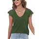 thumbnail image 1 of Camisa de encaje para mujer, escote en V profundo, ajuste holgado, Color sólido, transpirable, blusa informal de verano para uso diario OD verde XL, 1 of 8