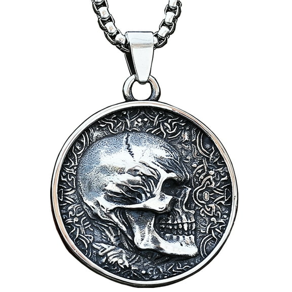 ZMY Home Stainless Steel Party Jewelry Long Chain Trendy Skull Coin Pendant Necklace