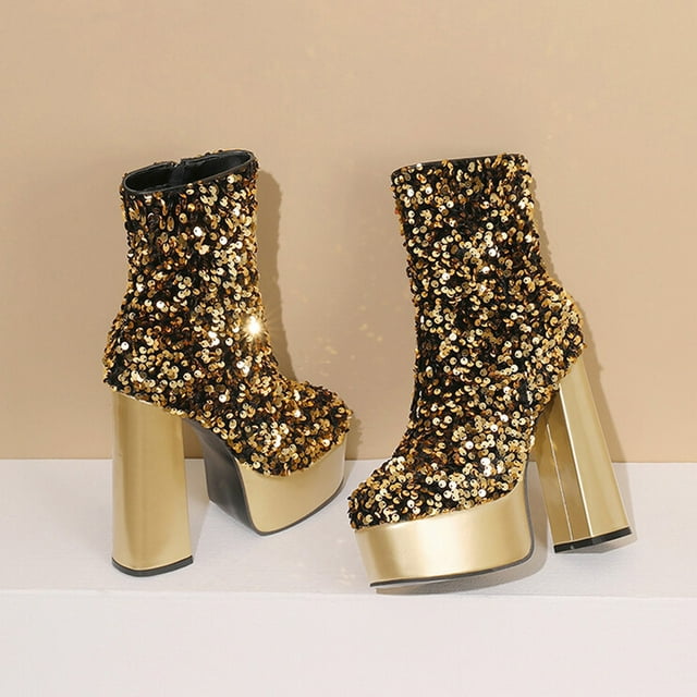 LSLJS Bottines à Talons Hauts Épais Imperméables pour Femmes, Bottines à Talons Hauts