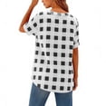 thumbnail image 5 of BXSRUTA Women's Casual Loose Fit V-Neck Short Sleeve Checkered Button Up Polyester Blouse, 5 of 7