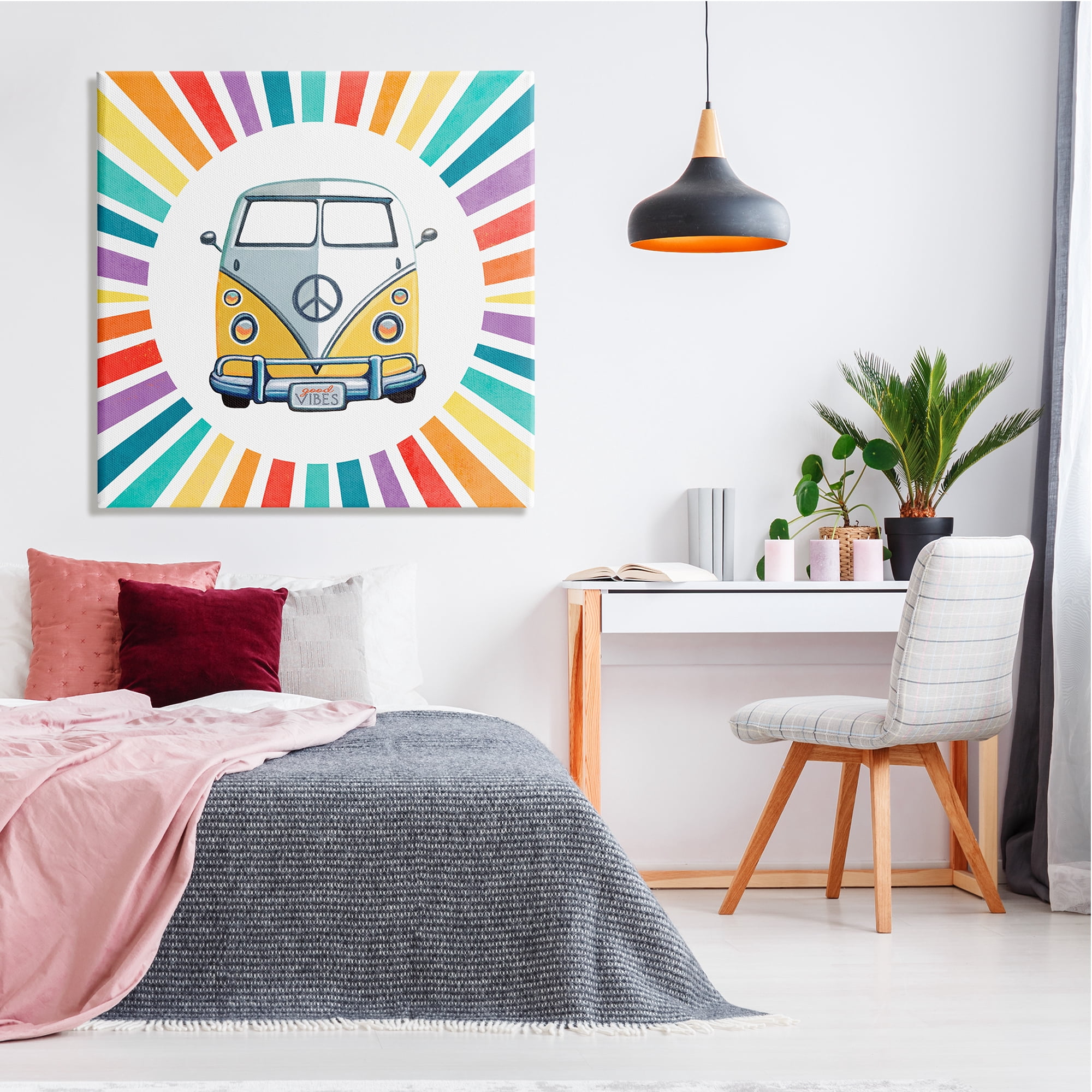 Stupell Industries Good Vibes Hippie Retro Camper Bus Rainbow Stripes,36 x 36, Design by Elizabeth Tyndall