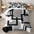 thumbnail image 2 of Homewish Geometric Plaid Twin Quilt Set,Mid Century Artwork Twin Coverlet Set,Black Gray,2-Piece, 2 of 7