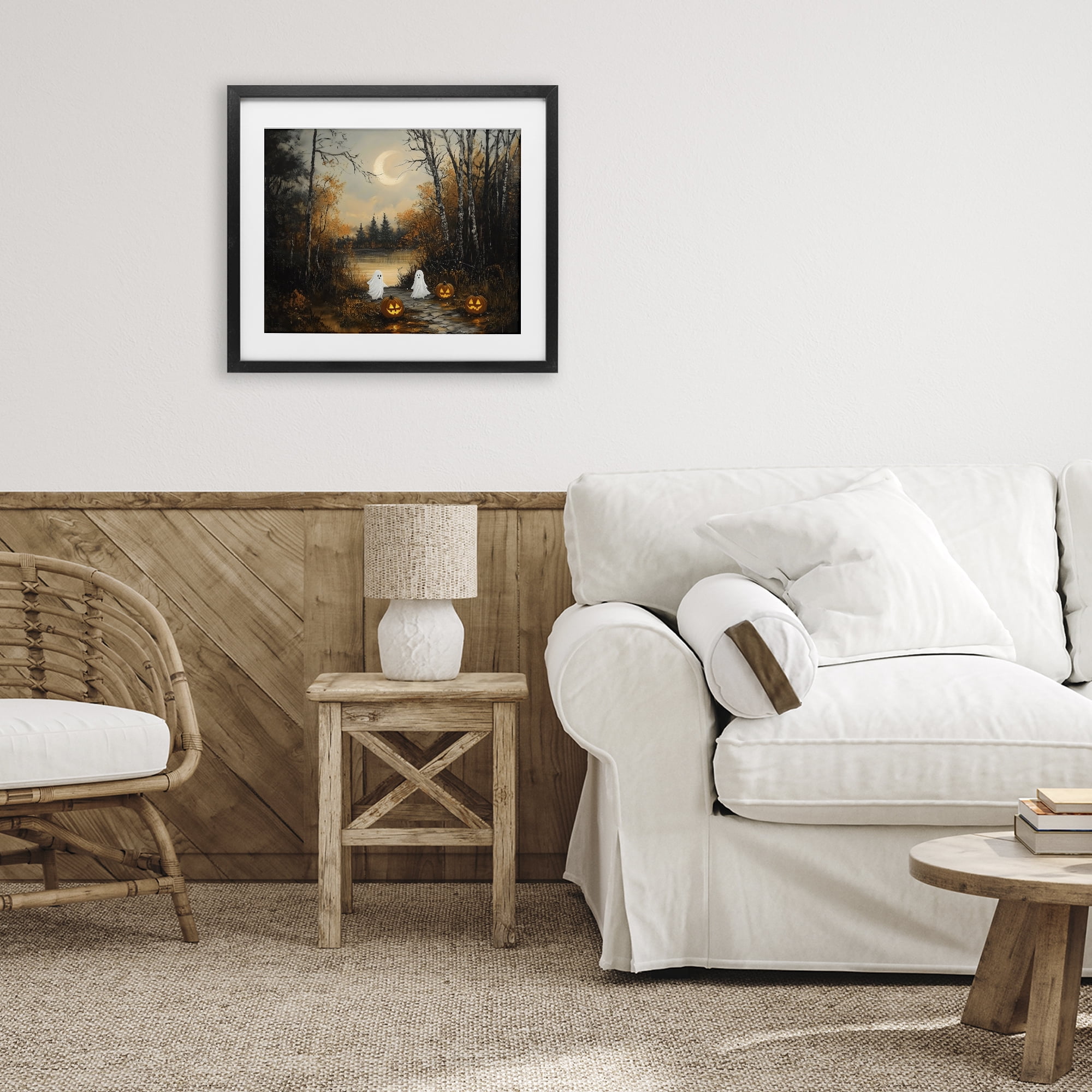 Autumn Ghosts at Lake Black Framed Print Under Glass, design by Arlington Prints