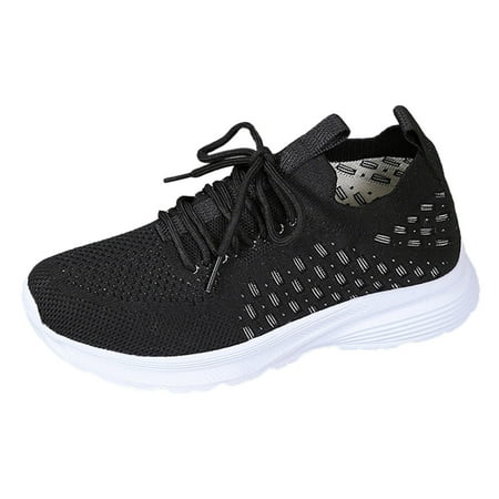 

Cathalem Fashion Spring And Summer Women Sports Shoes Flat Bottom Lightweight Fly Woven Mesh Breathable And Comfortable Lace Up Black 38