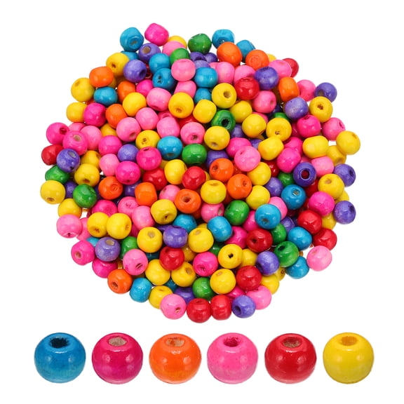 Uxcell 8mm Wooden Beads for Craft, 400 Pcs Round Beads Loose Spacer for Macrame Jewelry DIY Decor, Multicolor