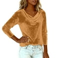 thumbnail image 7 of Women's Velvet Cowl Neck Tops Long Sleeve Casual Dressy Shirts Vintage Elegant Tunic Blouses Holiday Party Clothes Gold S, 7 of 7