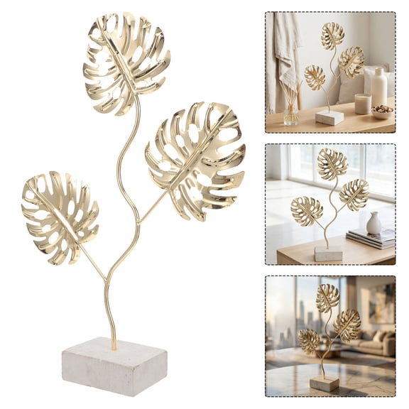 OULII Golden Metal Leaf Decorative Sculpture Stylish Tabletop Ornament for Home and Office