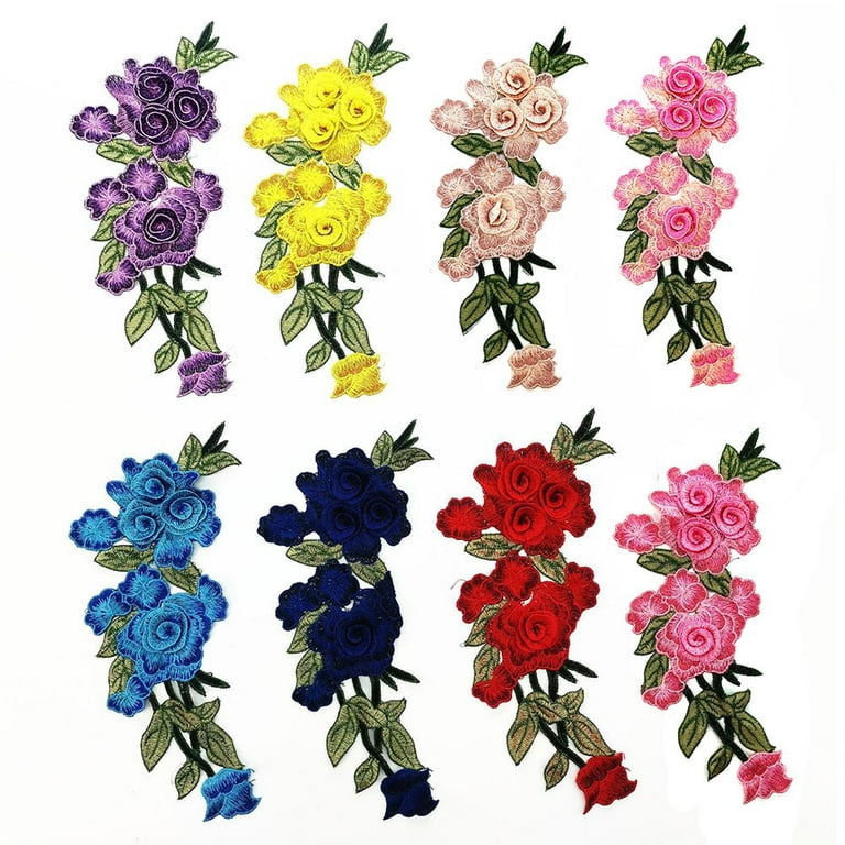 Machinehome Best Choice 1 Pair DIY Rose Flower Embroidered Patches Sew On  Patch Applique For Jeans Pants Embroidered Patch For Jeans