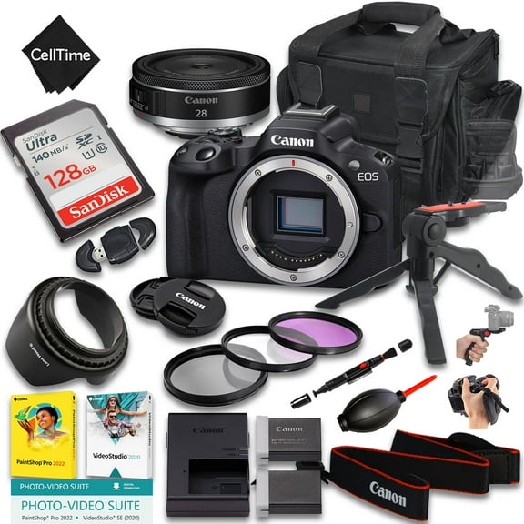 Canon EOS R50 Mirrorless Camera with RF 28mm f/2.8 STM Lens   128 GB Memory   Extra Battery   Camera Case   Grip Tripod   More (19pc Bundle)