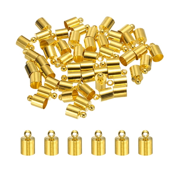 Uxcell 50-Pack Tassel Cord End Caps, 6mm ID Copper Glue in Leather Barrel Kumihimo End Tip Bead Caps Cord Terminators [Gold Tone]