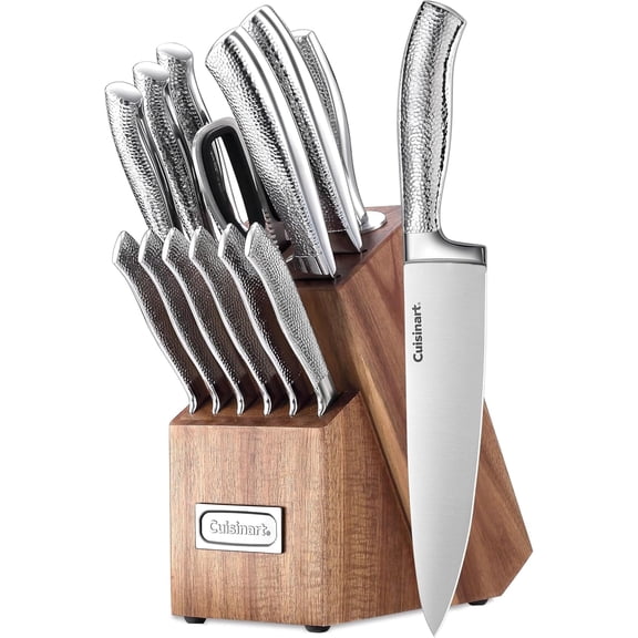 Open Box Cuisinart 15pc Stainless Steel Hollow Handle Cutlery Block Set, Ergonomic Soft Hammer Grip