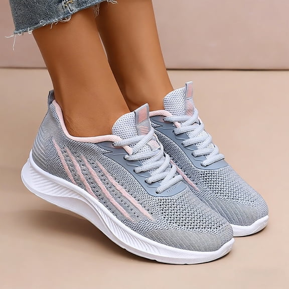 Domzle Women's Wide Toe Box Walking Shoes Arch Support Tennis Shoes Breathable Non Slip Running Sneakers Gray 36