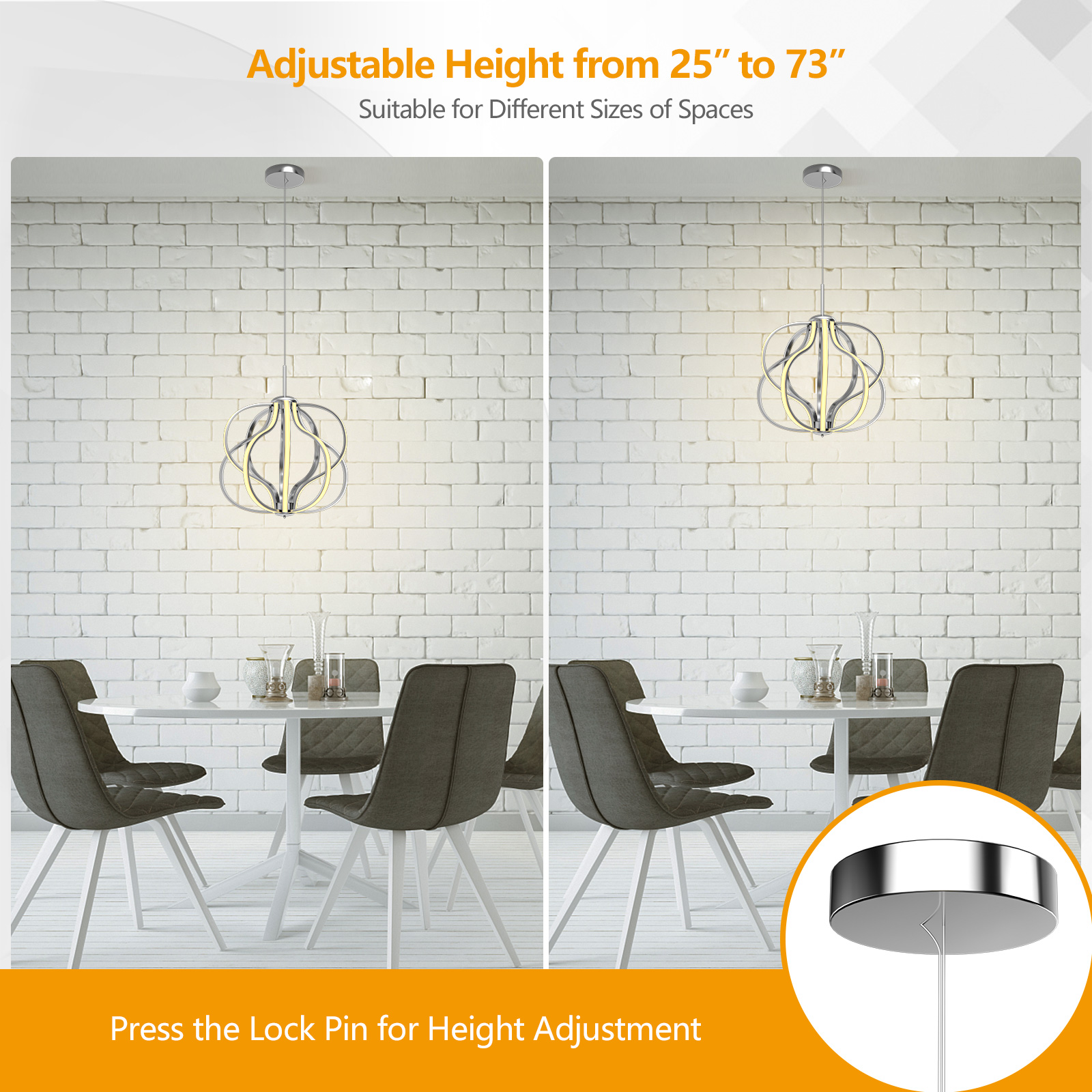 Giantex Modern LED Chandelier, Pendant Light w/Adjustable Height, Ceiling Light Fixture