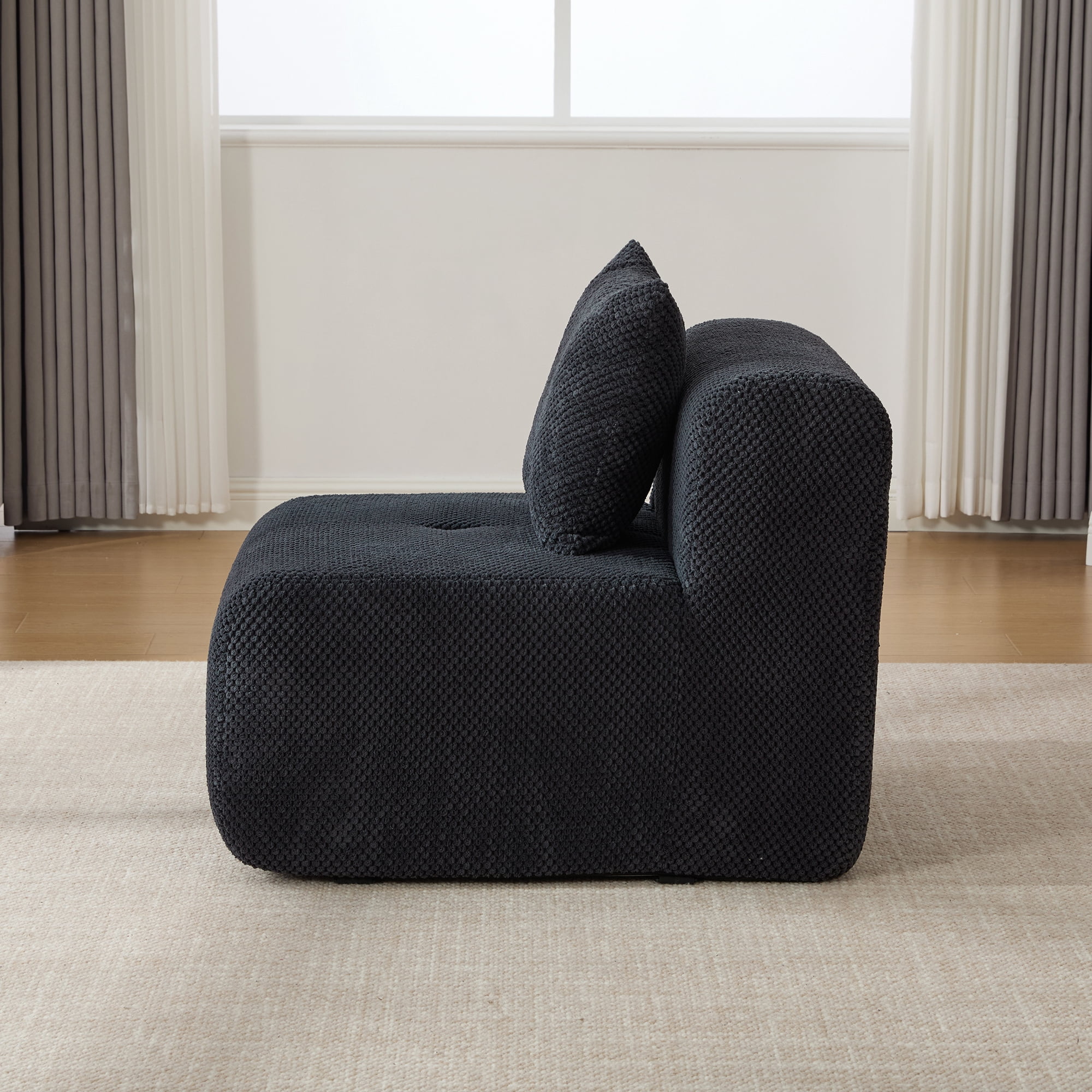 Noble House Kingston 31" Modular Cloud Accent Chair with Ottoman, Modern Fuzzy Sofa Soft Lounger with Footstool, Charcoal
