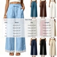 thumbnail image 3 of Women's Lightweight Lace Hem Beach Pants Ruffle Elastic Waist Wide Leg Palazzo Pants Textured Summer Pockets Casual Pants Fashion Bottoms Khaki, 3 of 7