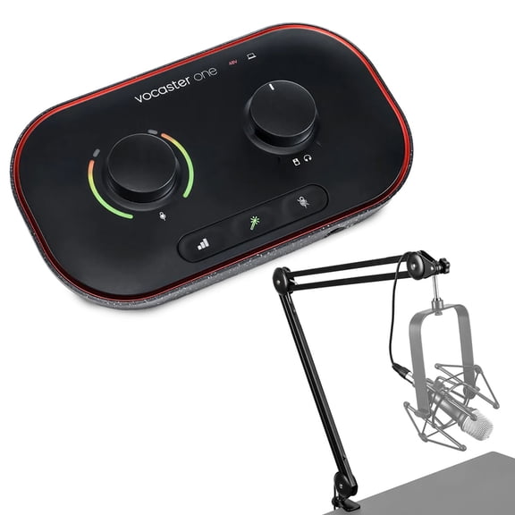 Focusrite Vocaster One Podcast Interface for Solo Content Creators, Bundle with H&A Broadcast Arm