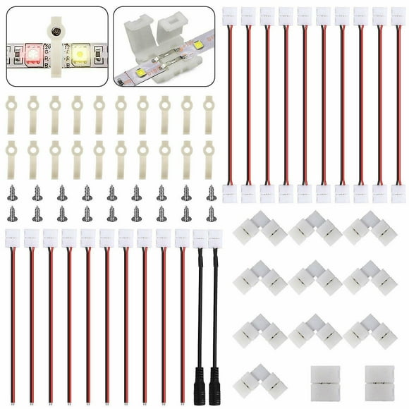 Strip To Strip Connector Kit For 8Mm Wide Led Strips, Quick Installation Snap Down 2Pin Conductor Led Strip Accessories, Waterproof Compatibility For Diy Led Tape Light Solutions (54Pcs)