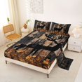 thumbnail image 2 of Manfei Rustic Deer Bed Sheets,Vintage Wood Plank Full Size Sheets,Orange,4pcs,1 Flat Sheet, 1 Fitted Sheet and 2 Pillowcases, 2 of 6