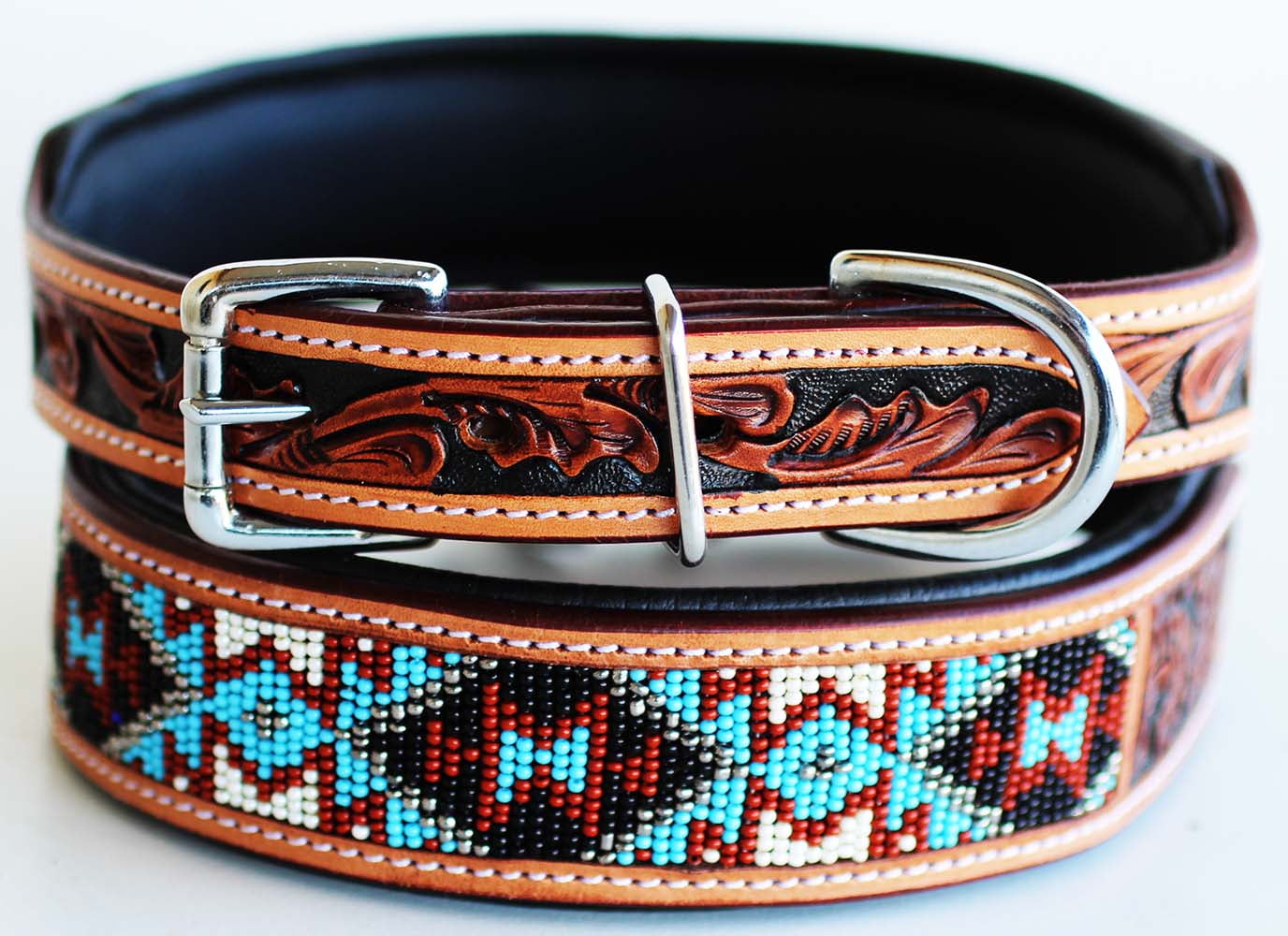 Large 21''- 25'' Challenger Made 100% Cow Leather Hand Tooled Puppy Dog Collar 6064