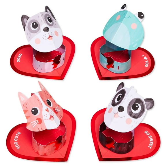 American Greetings Magic Moments Candy Holder Valentine's Day, Cards, Dog, Frog, Cat, Panda (4-Count)