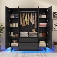 thumbnail image 5 of Blotout 70" Armoire Wardrobe Closet with Mirror & LED Lights, 4 Door Wardrobe Armoire with 2 Large Drawers, LED Wood Armoire Storage with Hanging Rods and Multi-Layer Shelves(Black), 5 of 8