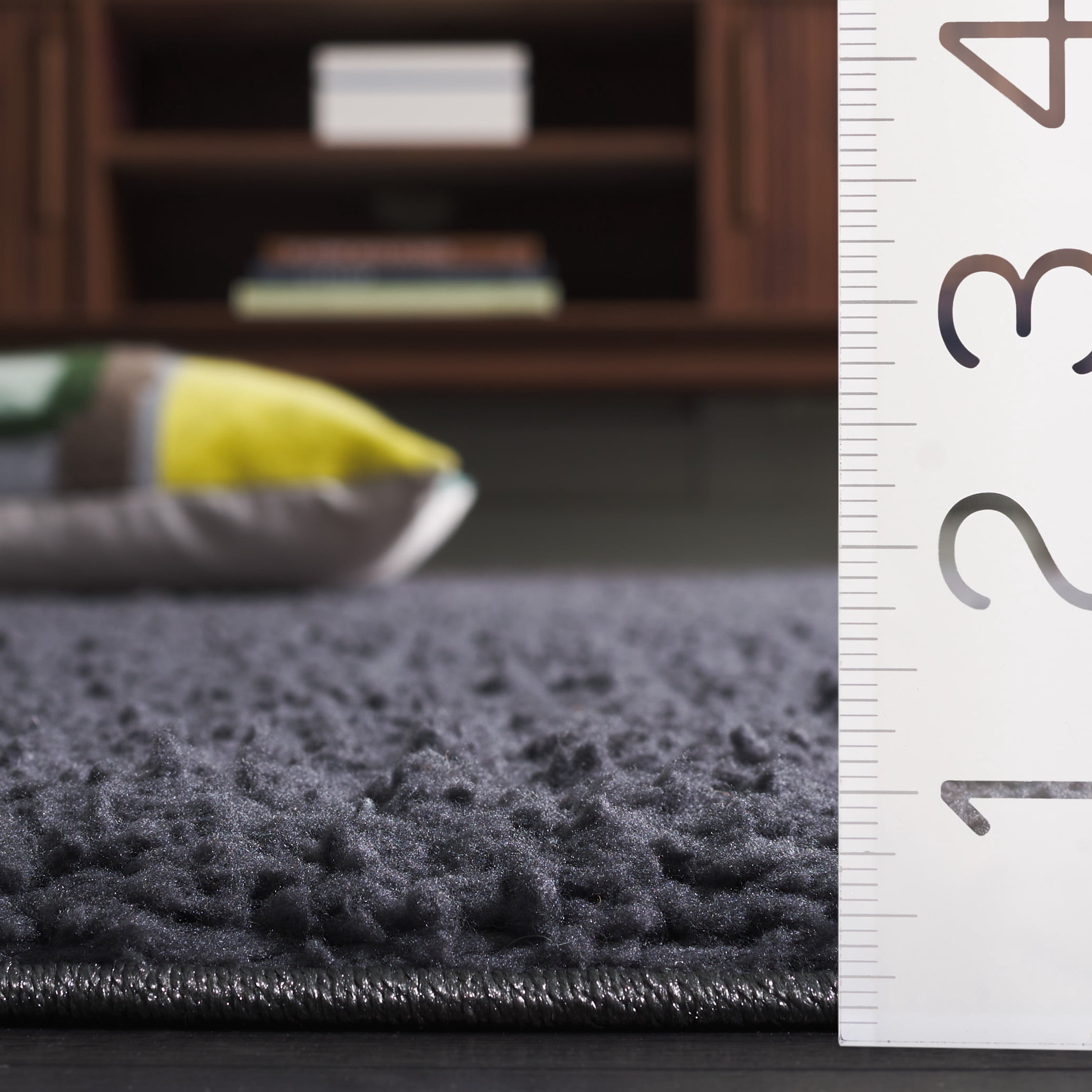 SAFAVIEH Rumi Blaire Solid Polyester Shag Area Rug, Charcoal, 9' x 12'