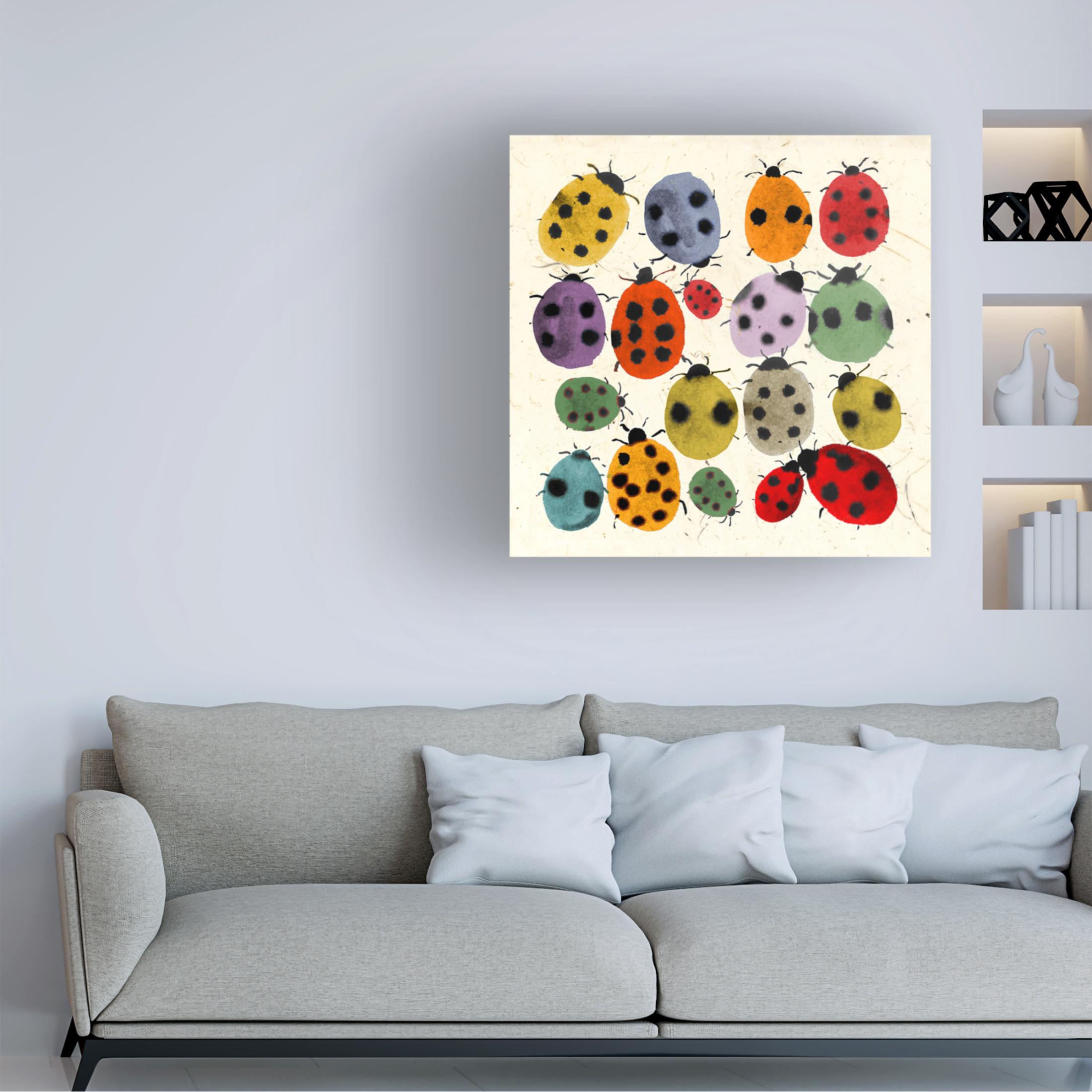 Jenny Frean 'Inky Ladybirds' Canvas Art - 14 x 14 Inches