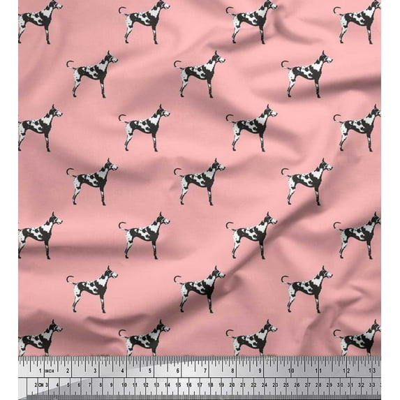 Soimoi Poly Georgette Fabric Great Dane Dog Print Sewing Fabric Yard 52 Inch Wide