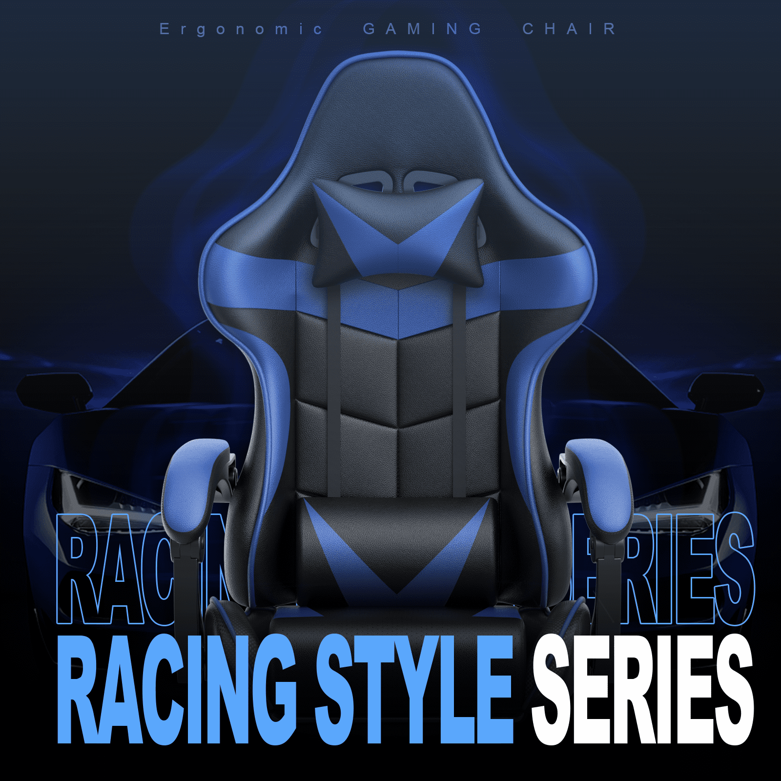 Soontrans Gaming Chair with Footrest, Ergonomic Office Chair High Back with Headrest & Massage Lumbar Support, Swivel Leather Chairs, Blue