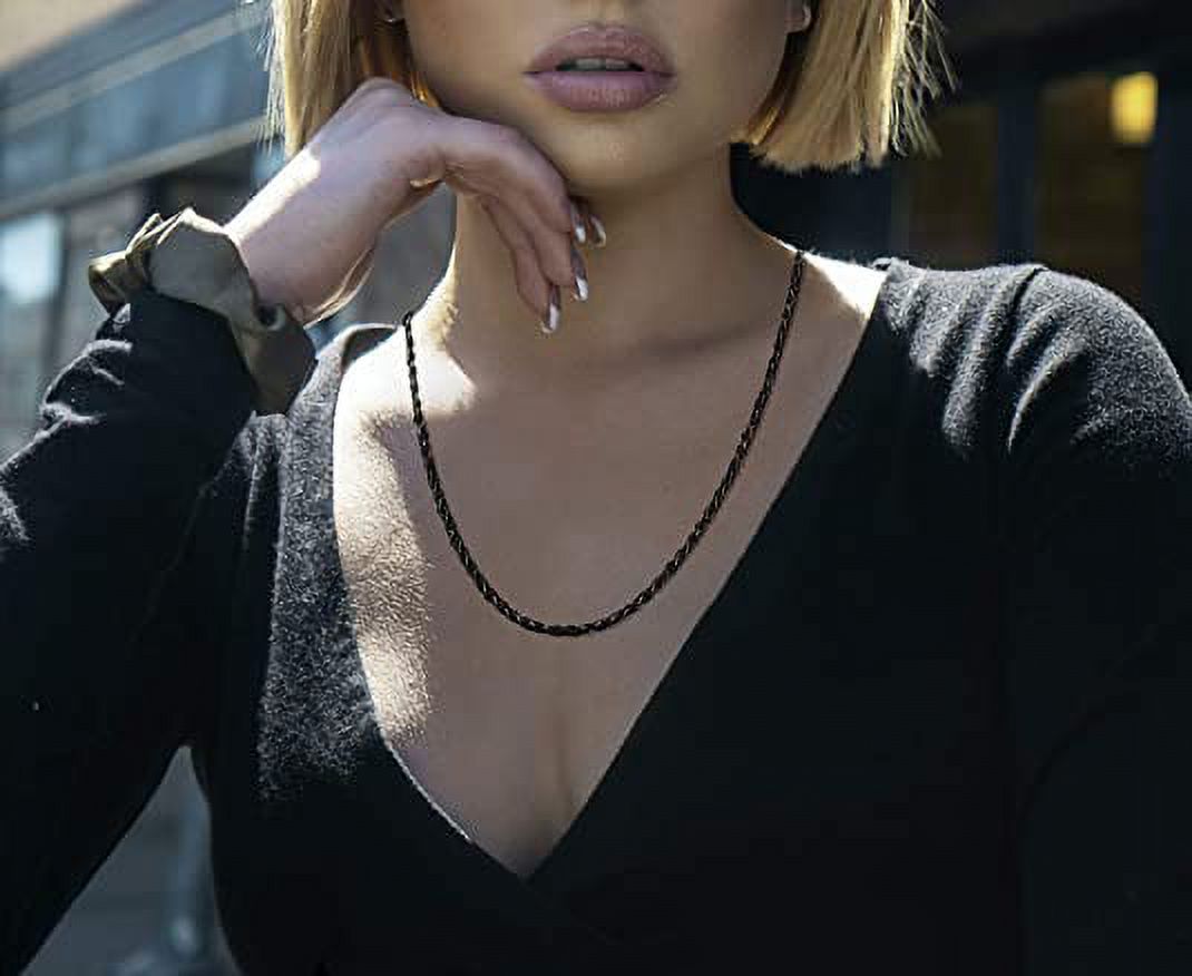 925 Sterling Silver 16 Inch Black Rubber Rope Chain – 2mm Wide, Pendant Necklace DIY