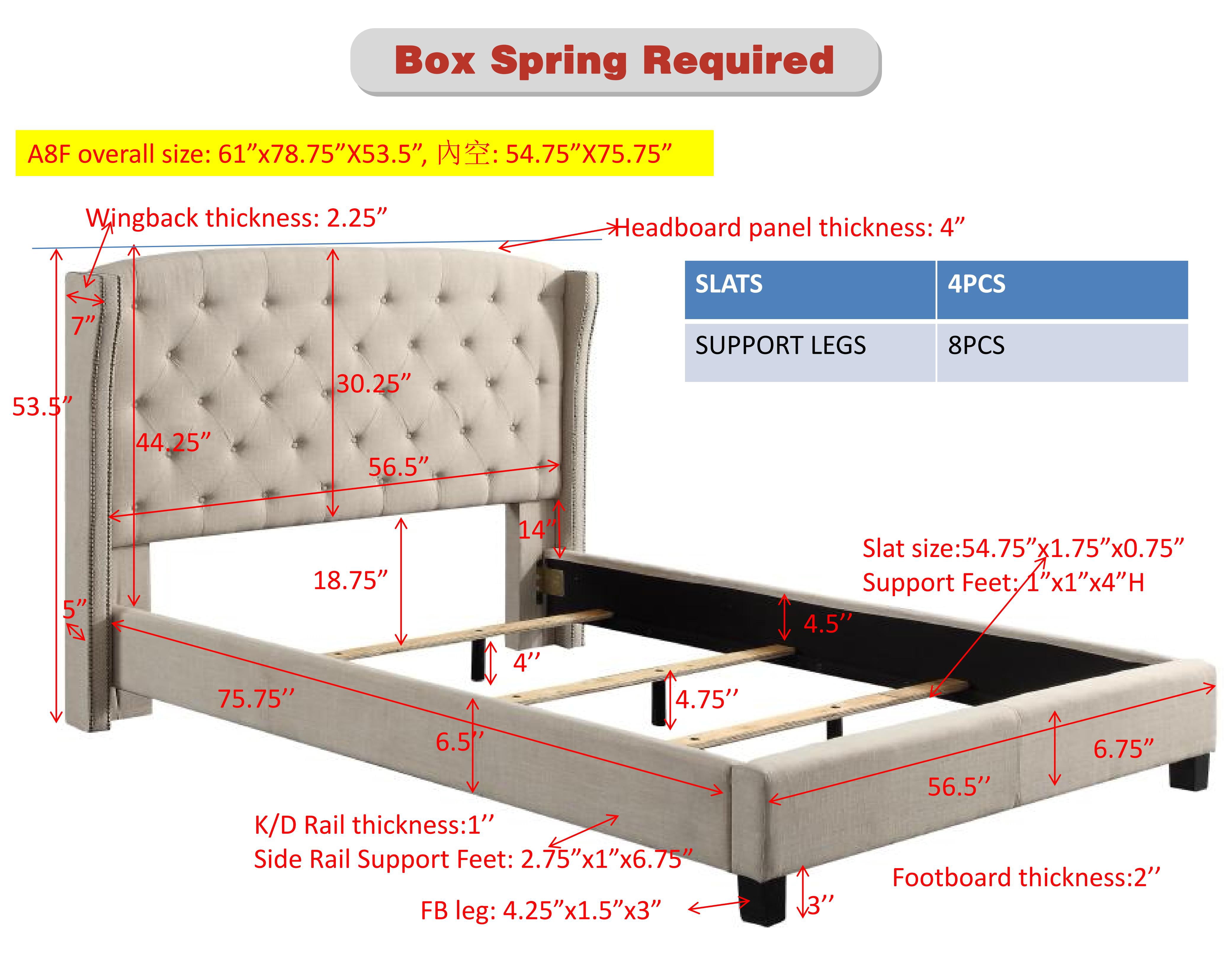 BSHTI Modern Full Size Platform Bed Frame with Upholstered Headboard and wood slats support for Livingroom