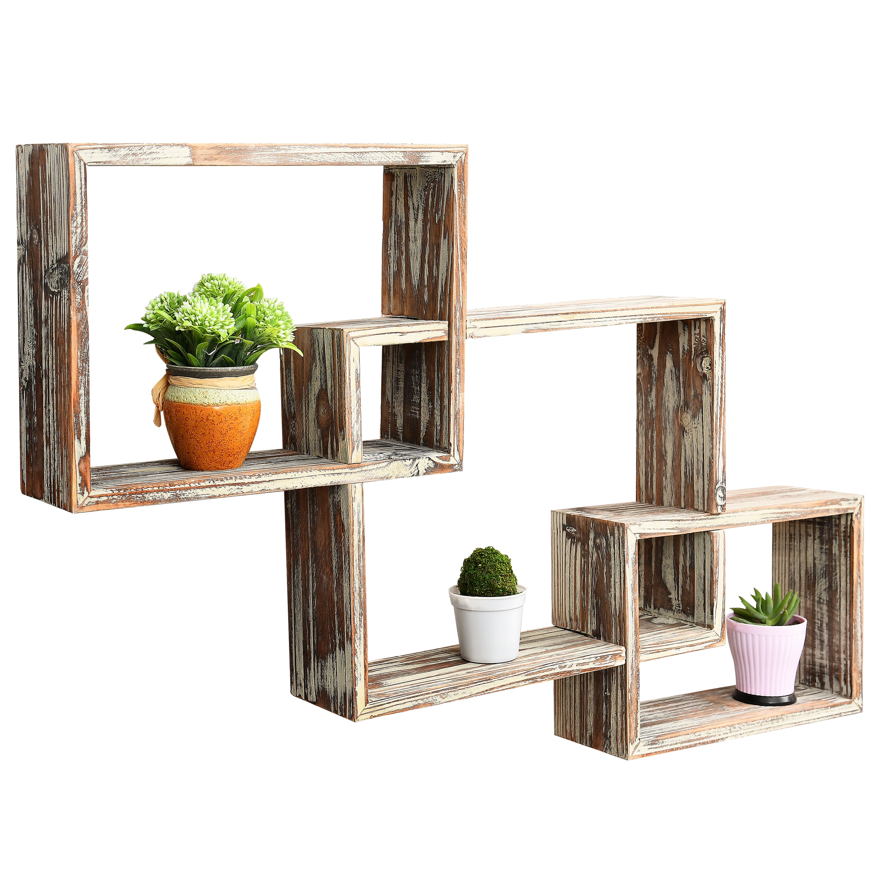 Set of 3 Cube Floating Shelves with Retro Design Wall Mounted Display Shelf Brown