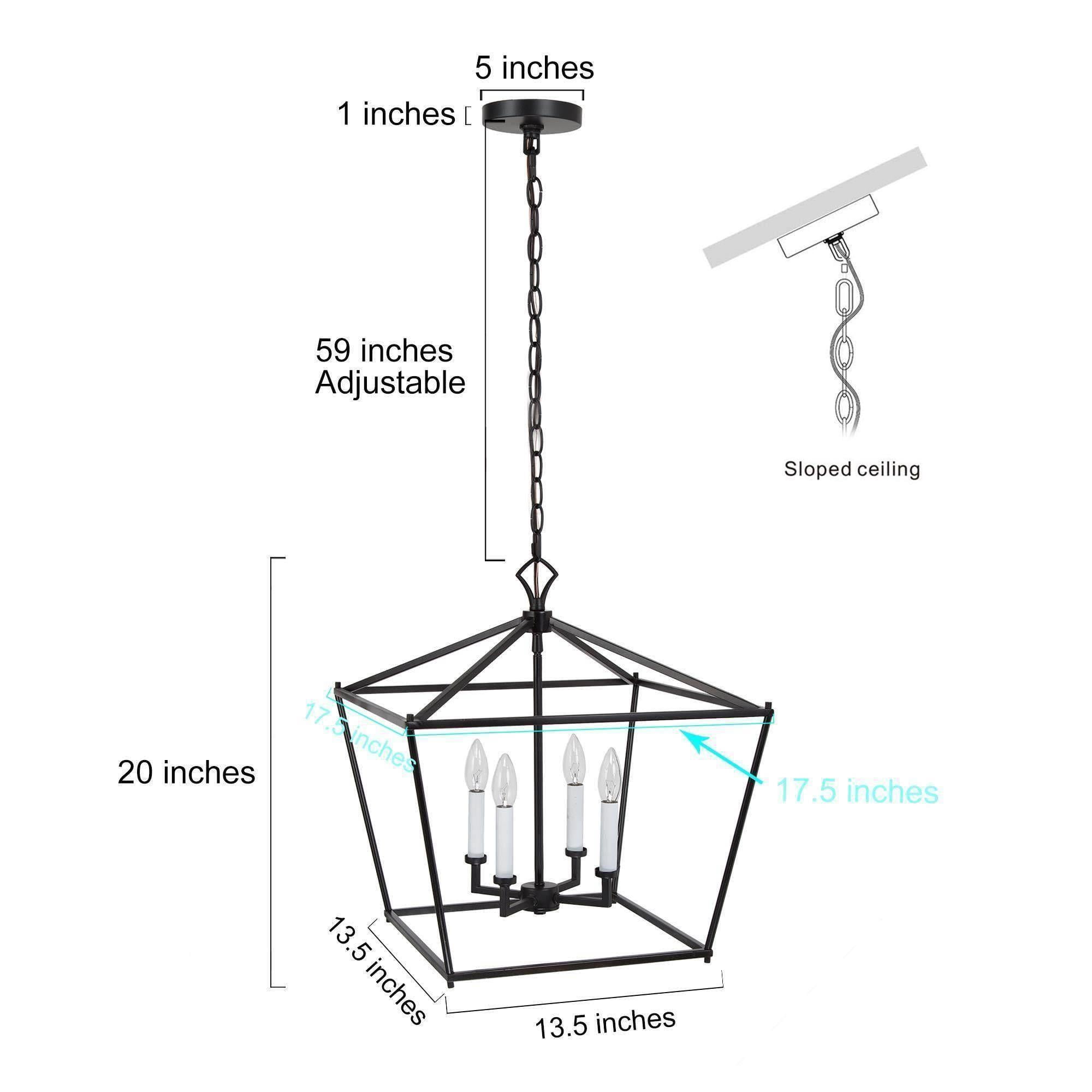 LNC 4-Light Matte Black and White Geometric Modern/Contemporary Cage Chandelier