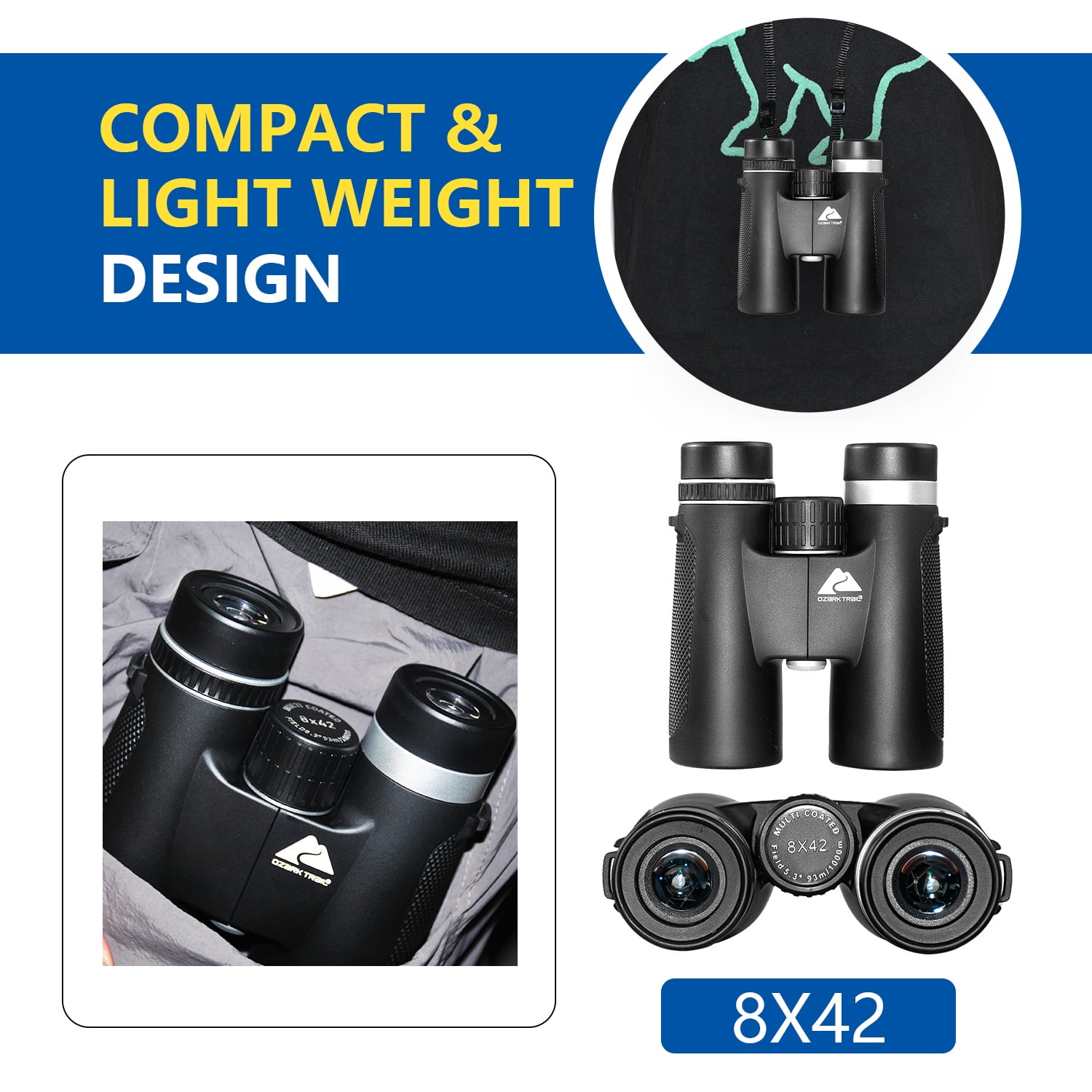 Ozark Trail 8X42 Binoculars for Adults and Kids–Fully Multi-Coated for Boating Navigation Hunting Fishing Outdoor Sports