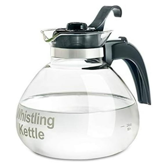 Glass Whistling Kettle 12-Cup - One All Borosilicate Tea Kettle with Whistling Lid & Trivet - Stove Top Kettle for Gas, Electric & Glass Cooktops Clear