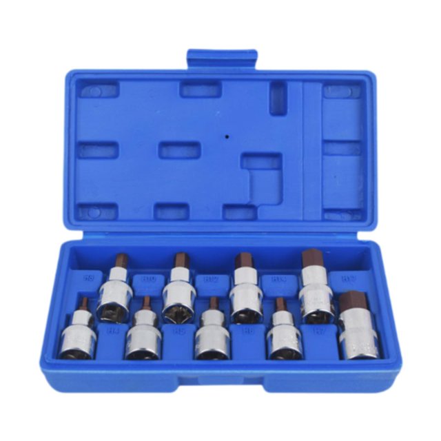 Juego de 9 vasos hexagonales de 1/2 pulgada con estuche de almacenamiento, adaptador premium resistente, juego de vasos de impacto versátiles para