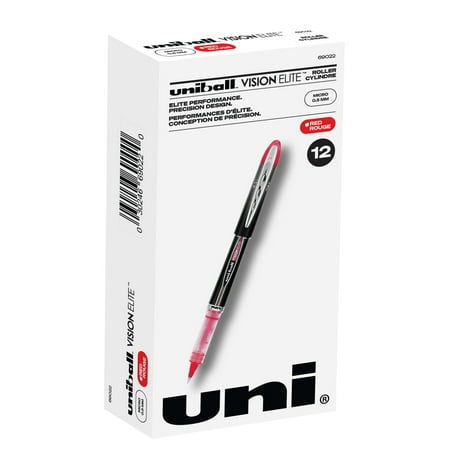 Uni-Ball Vision Elite Rollerball Pen, Refillable, 0.5mm, Red Ink - Lot of 12