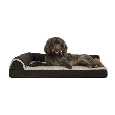 - FurHaven Pet Dog Bed | Deluxe Cooling Gel Memory Foam Orthopedic Faux Fur & Suede L-Shaped Lounge Pet Bed for Dogs & Cats, Espresso, Large