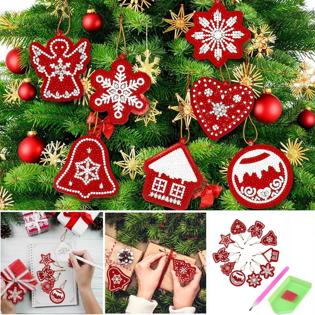 10-Piece DIY Christmas Card Making Kit with Decorative Beads for Festive Tree Ornament Crafting Projects