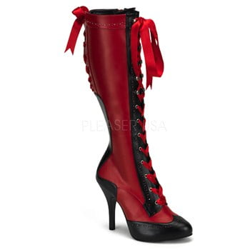 TEMPT-126, Ribbon Lace Up Knee Boot With Concealed